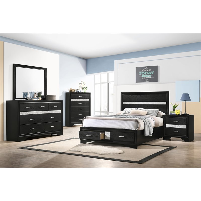Miranda 51-inch Wood Full Storage Panel Bed Black