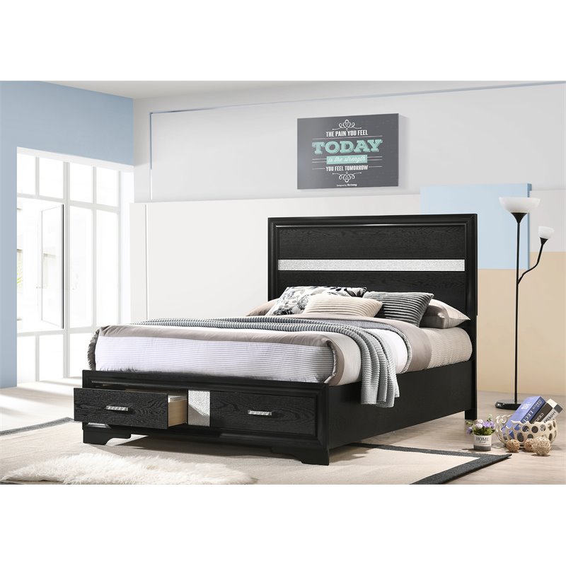 Miranda 51-inch Wood Full Storage Panel Bed Black