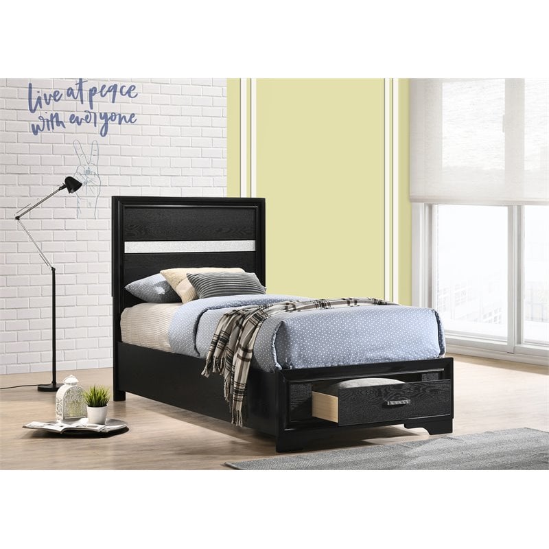 Miranda 51-inch Wood Twin Storage Panel Bed Black