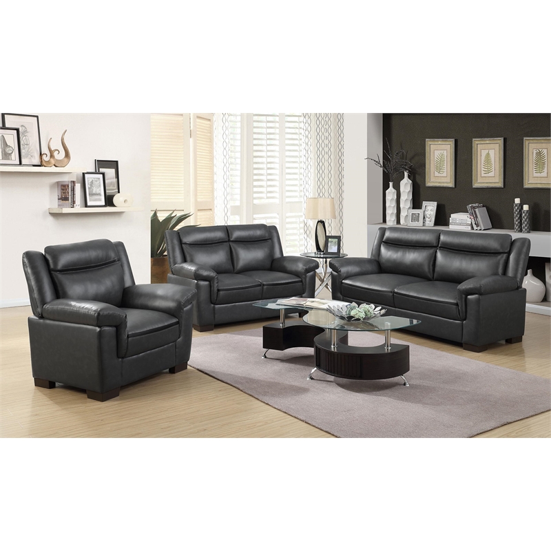 Arabella 3-piece Upholstered Padded Arm Sofa Set Grey
