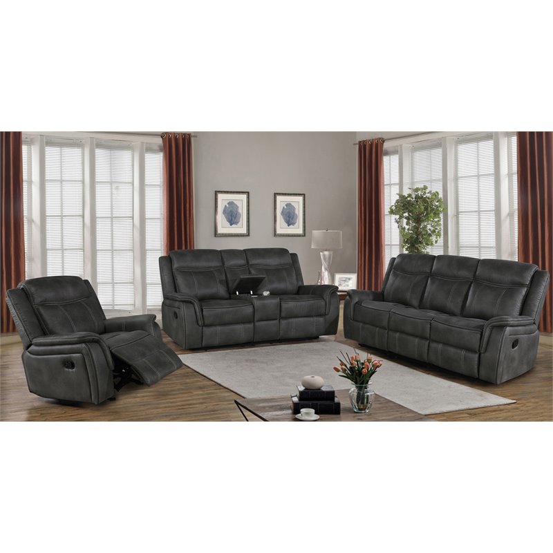 Lawrence 3-piece Upholstered Reclining Sofa Set Charcoal