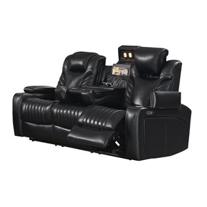 bismark power sofa with drop-down table in black