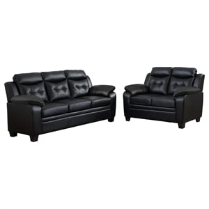 Finley 2-piece Upholstered Padded Arm Tufted Sofa Set Black