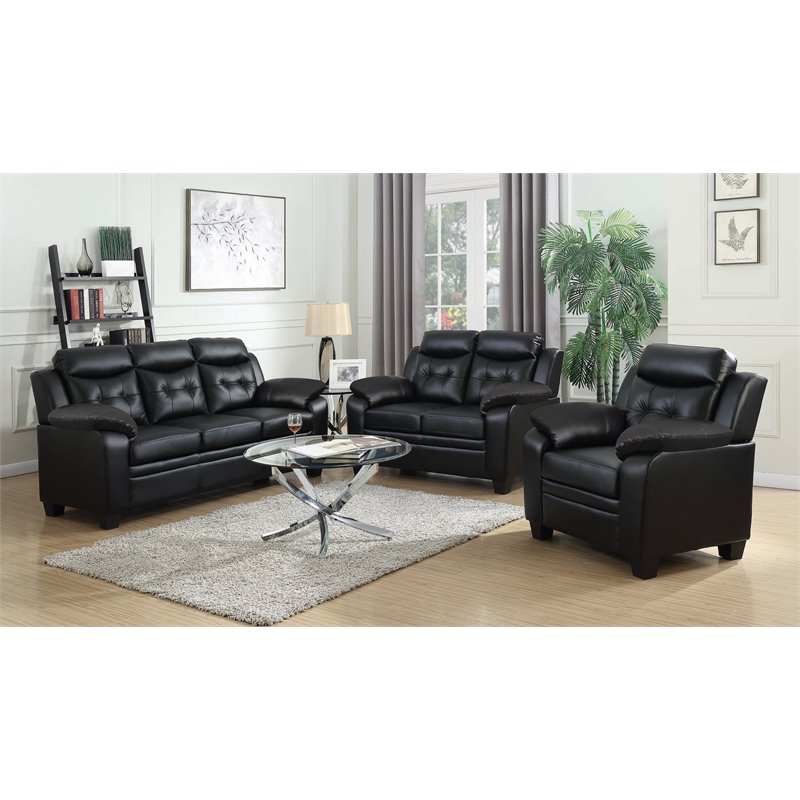 Finley 3-piece Upholstered Padded Arm Tufted Sofa Set Black