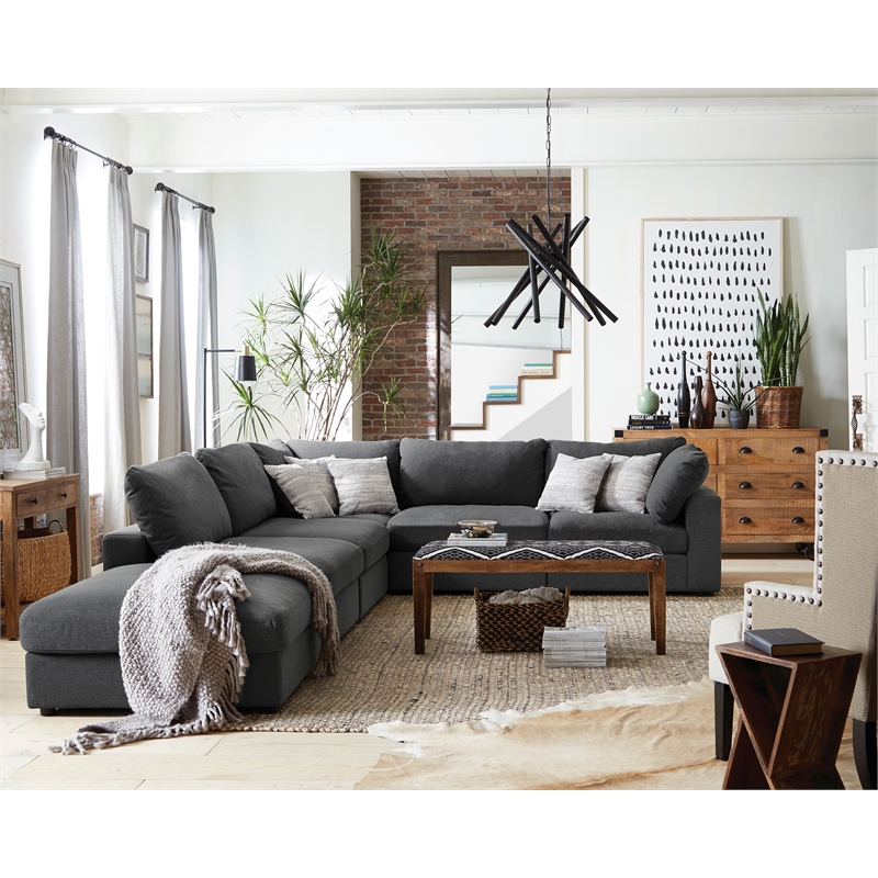 Serene 6-piece Upholstered Modular Sectional Sofa Charcoal
