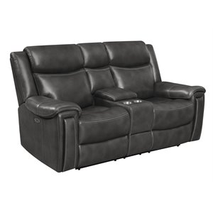 shallowford upholstered power loveseat with console in charcoal