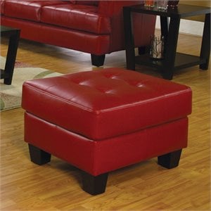 Coaster Samuel Modern Tufted Square Leather Ottoman in Red
