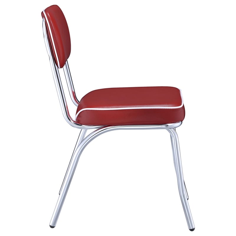 Retro Upholstered Dining Side Chair Red