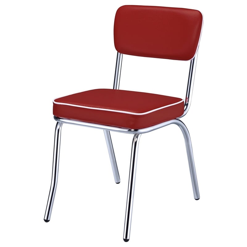 Retro Upholstered Dining Side Chair Red