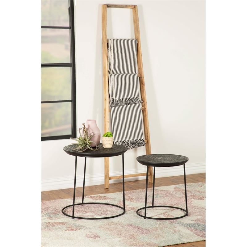 Loannis 2-piece Round Mango Wood Nesting Table Matte Black