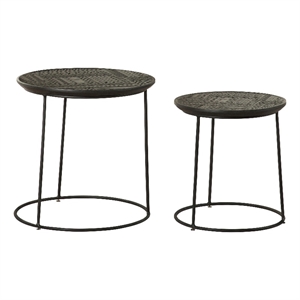 coaster 2-piece round contemporary wood nesting table in matte black