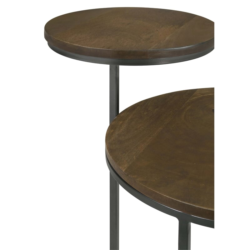 Yael Round Mango Wood Accent Side Table Natural and Gunmetal
