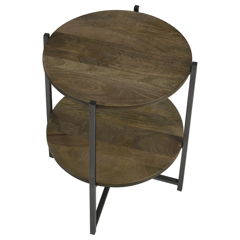 Coaster Axel Round Accent Table with Open Shelf in Natural and Gunmetal