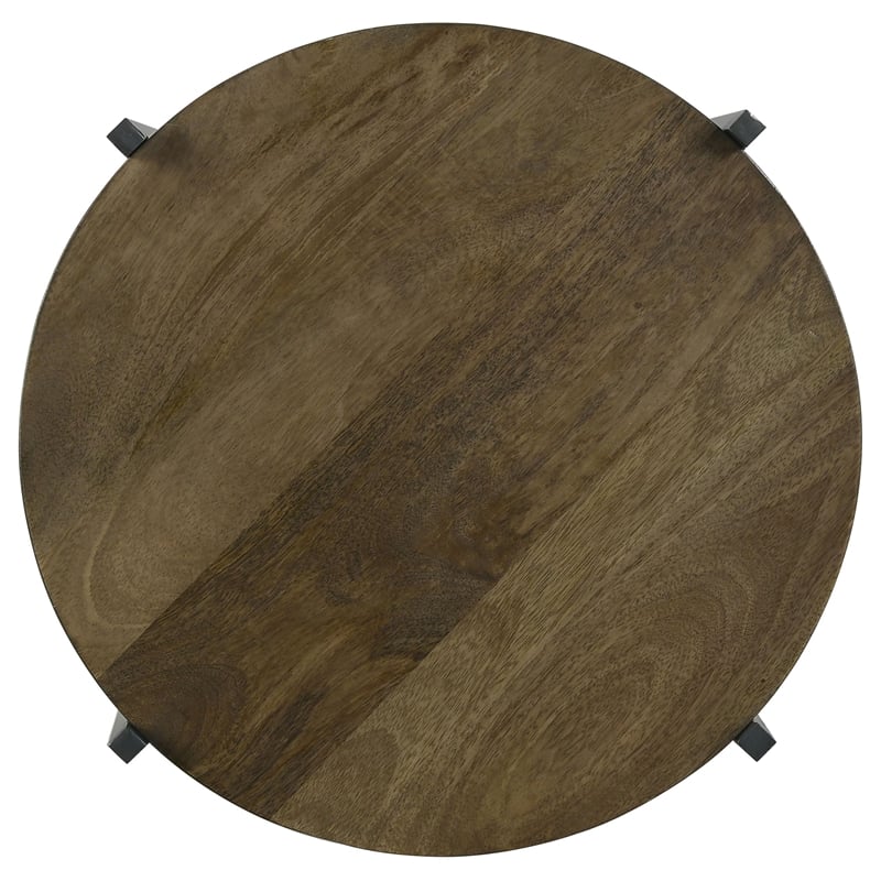 Coaster Axel Round Accent Table with Open Shelf in Natural and Gunmetal