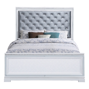 eleanor upholstered tufted headboard panel bed - white
