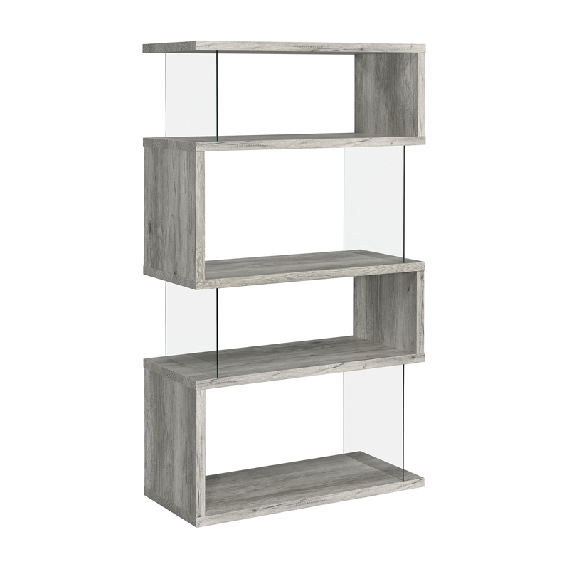 Emelle 63-inch 4-shelf Glass Panel Bookshelf Grey Driftwood