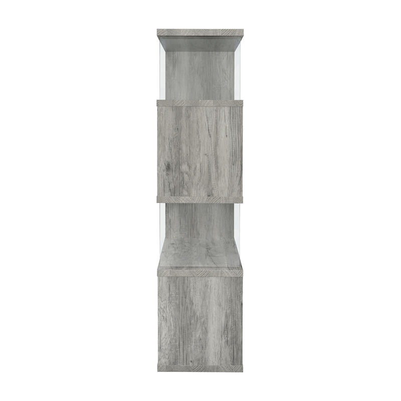 Emelle 63-inch 4-shelf Glass Panel Bookshelf Grey Driftwood