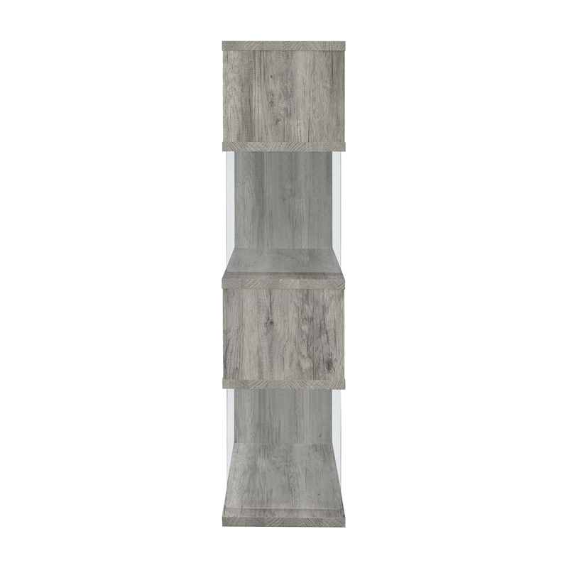 Emelle 63-inch 4-shelf Glass Panel Bookshelf Grey Driftwood