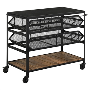 Coaster Evander Marble Top Kitchen Cart with Removable Shelves in Black
