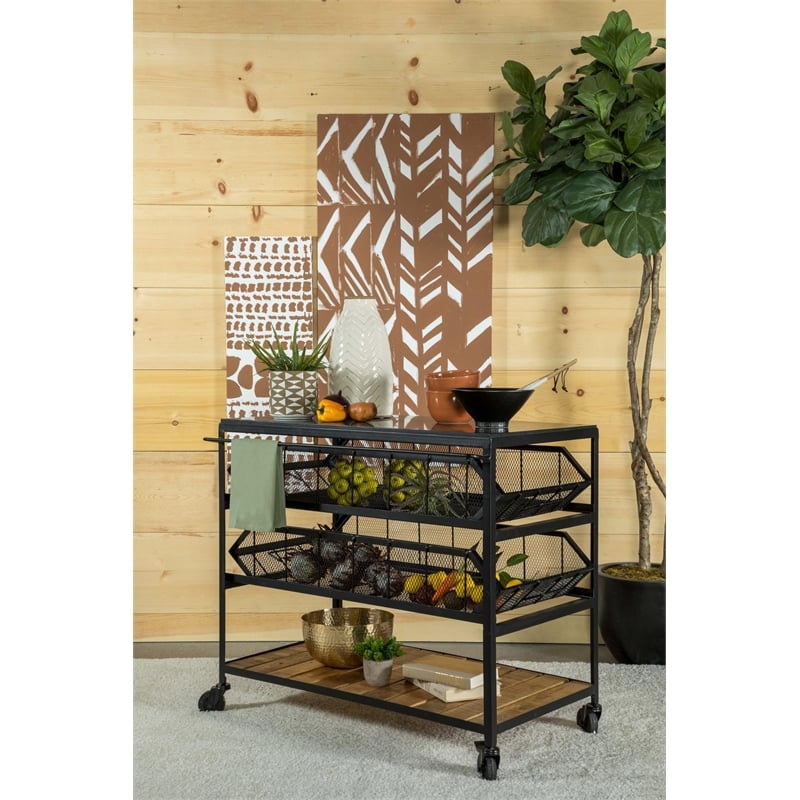 Coaster Evander Marble Top Kitchen Cart with Removable Shelves in Black