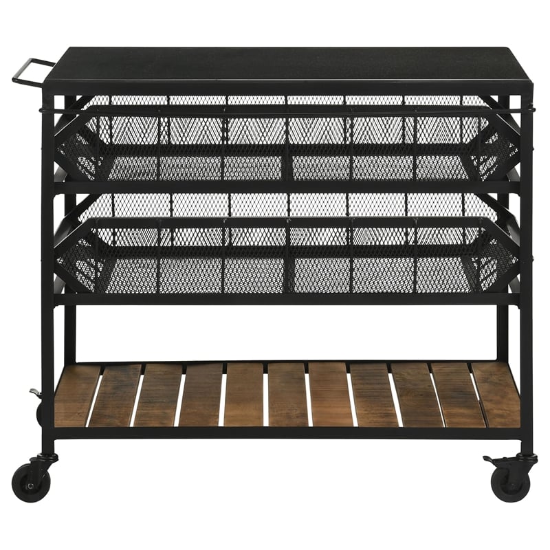 Coaster Evander Marble Top Kitchen Cart with Removable Shelves in Black