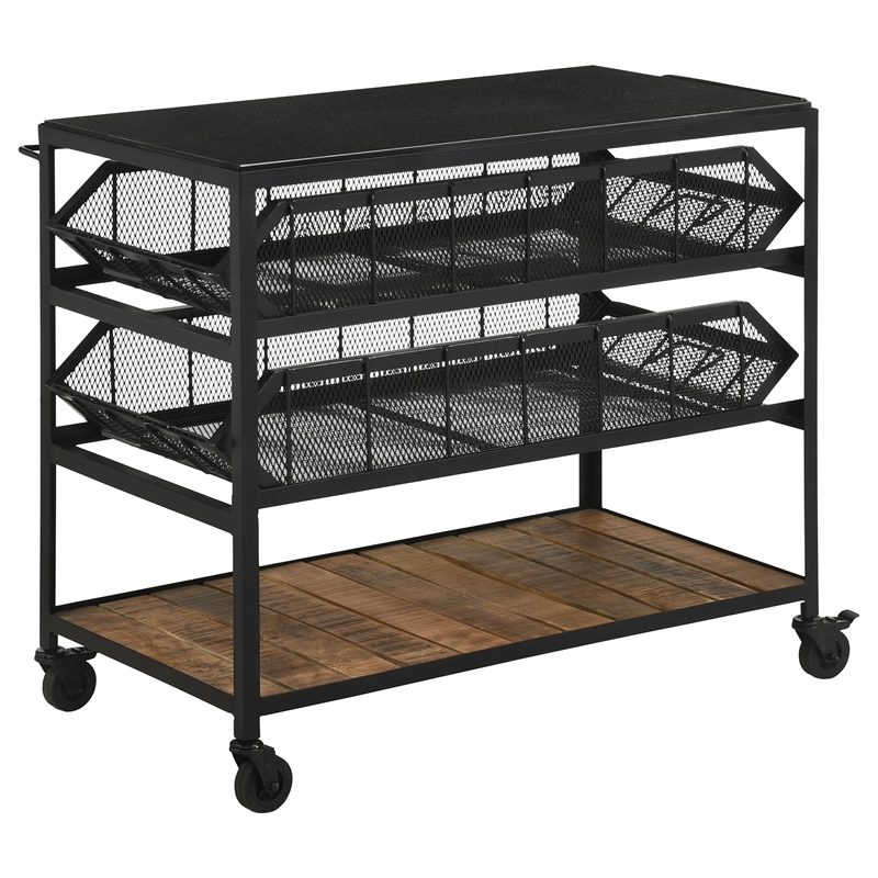 Coaster Evander Marble Top Kitchen Cart with Removable Shelves in Black