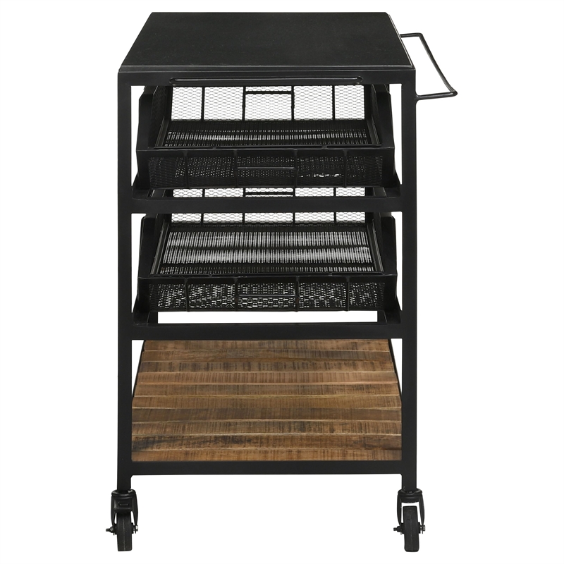 Coaster Evander Marble Top Kitchen Cart with Removable Shelves in Black
