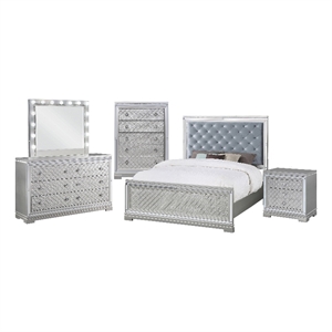 eleanor 5-piece upholstered tufted bedroom set in metallic mercury