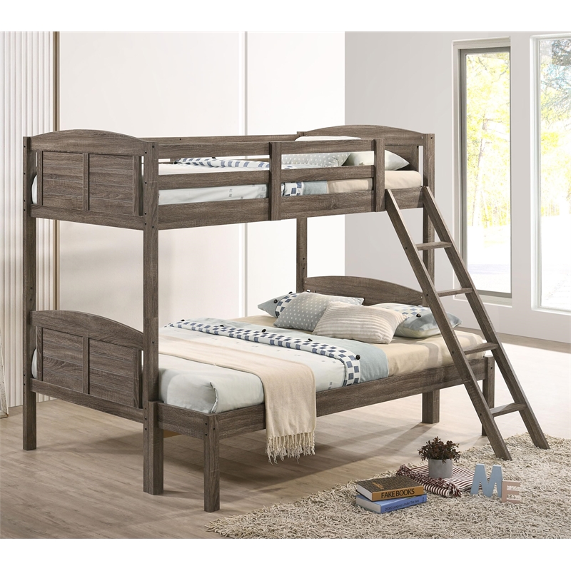 Flynn Wood Twin Over Full Bunk Bed Weathered Brown