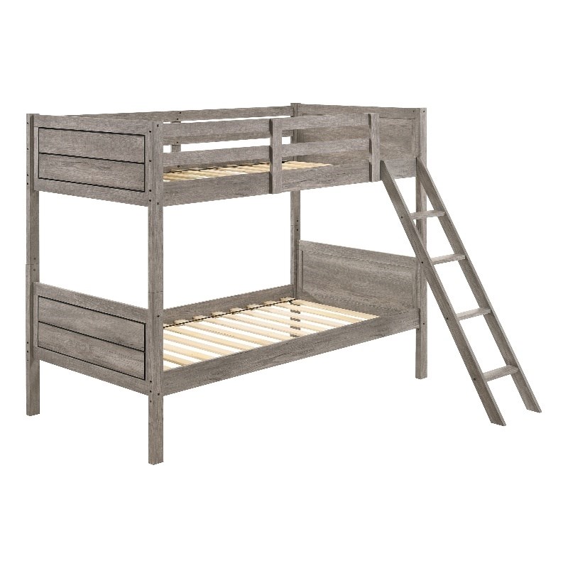 Ryder Wood Twin Over Twin Bunk Bed Weathered Taupe