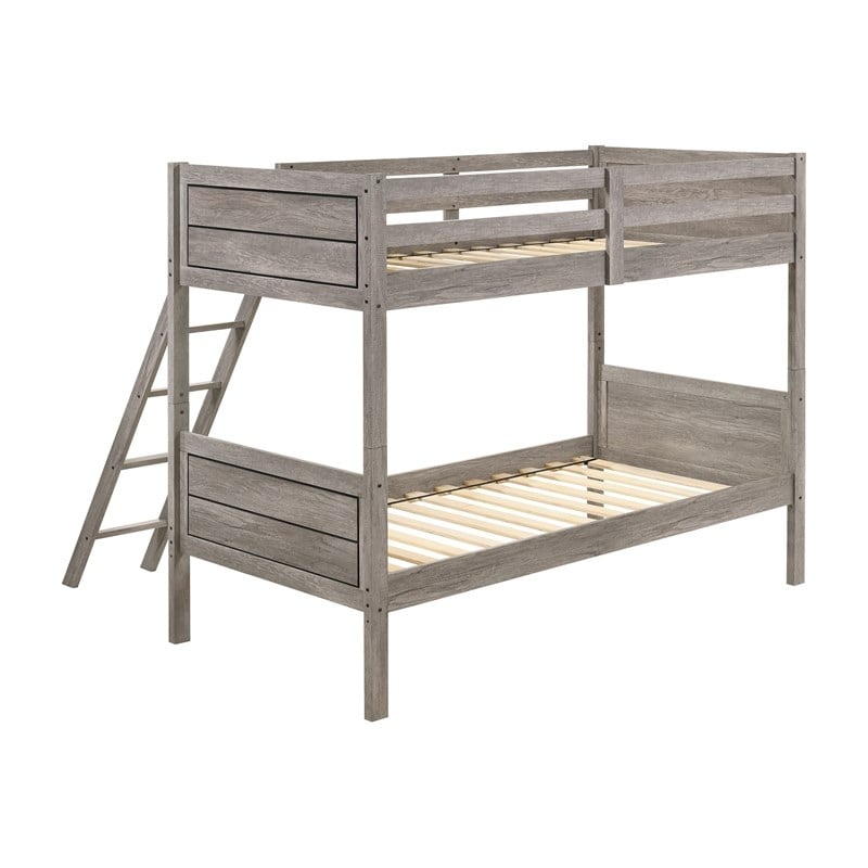 Ryder Wood Twin Over Twin Bunk Bed Weathered Taupe