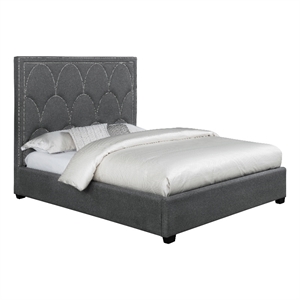 bowfield upholstered  panel bed with nailhead trim charcoal