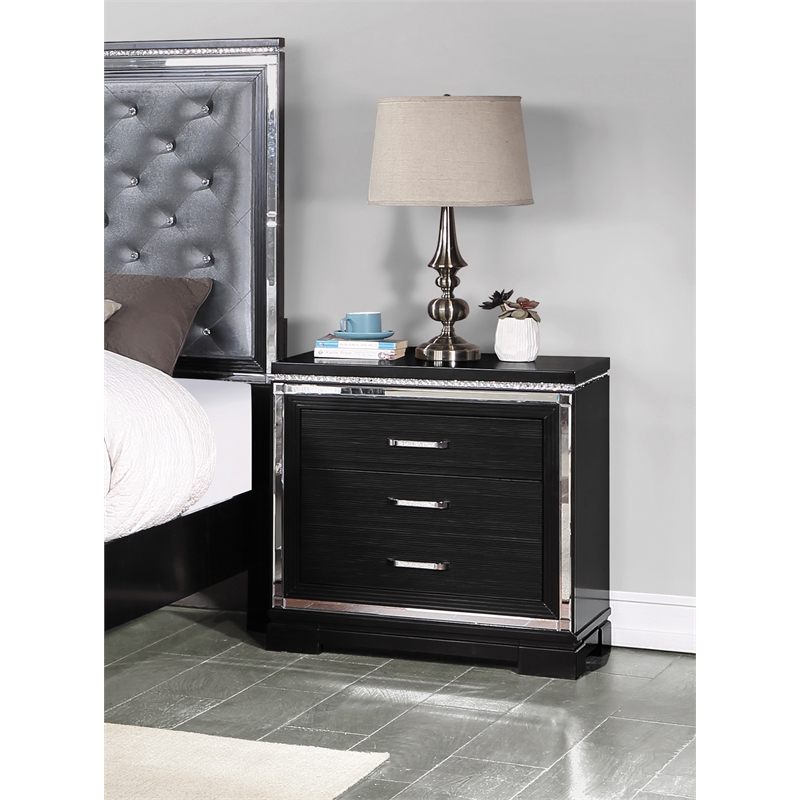Coaster Eleanor Contemporary 3-Drawers Wood Bedroom Nightstand in Black
