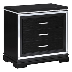 coaster eleanor 3-drawer contemporary wood nightstand in black/silver