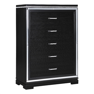 coaster eleanor 5-drawer contemporary wood chest in black/silver