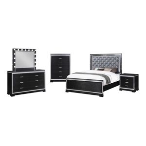 eleanor 5-piece upholstered tufted bedroom set silver and black