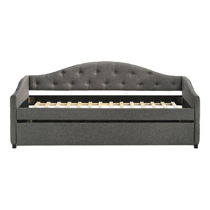 Coaster Sadie Modern Fabric Upholstered Twin Daybed with Trundle in Gray