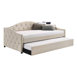 Coaster Sadie Modern Fabric Upholstered Twin Daybed with Trundle in Beige