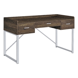 coaster angelica 3-drawer wood writing desk in walnut/chrome