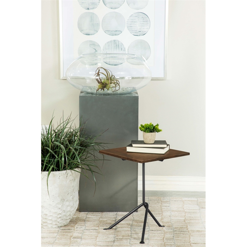 Heitor Square Wood Top Accent Side Table Dark Brown