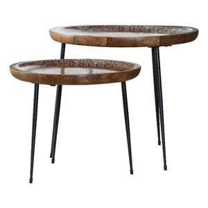 coaster 2-piece round contemporary wood nesting table in walnut/black