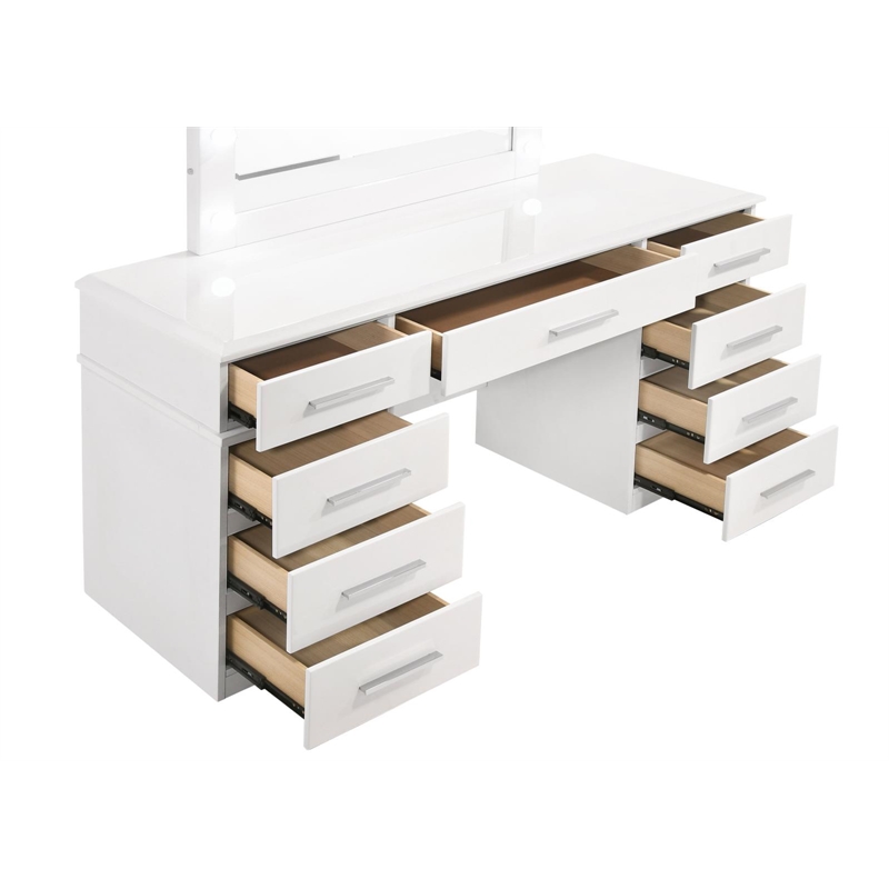 Felicity 9-drawer Vanity Table Lighted Mirror Glossy White