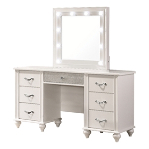 coaster barzini 7-drawer wood vanity desk with lighted mirror in white