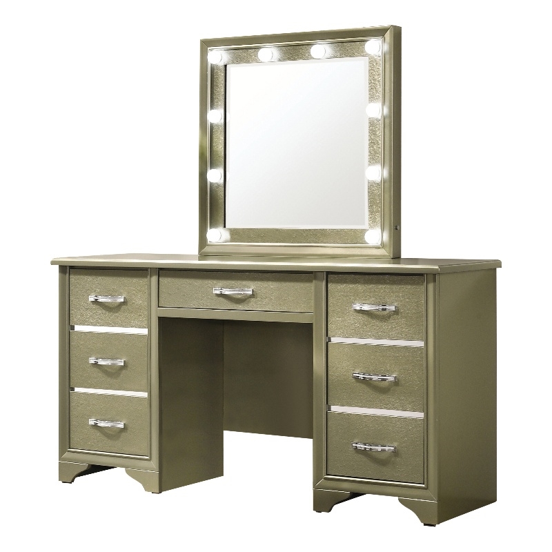 Coaster Beaumont 7 drawer Wood Vanity Desk with Lighting Mirror Gold