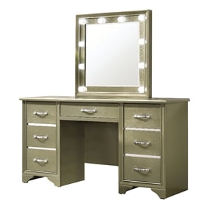 coaster beaumont 7-drawer wood vanity desk with lighted mirror in gold champagne