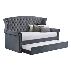 Coaster Scarlett Velvet Upholstered Tufted Twin Daybed with Trundle in Gray