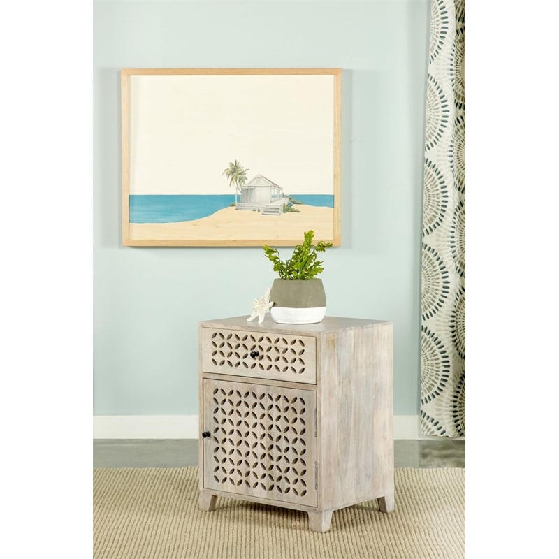 August 1-drawer Trellis Pattern Storage Cabinet White Washed