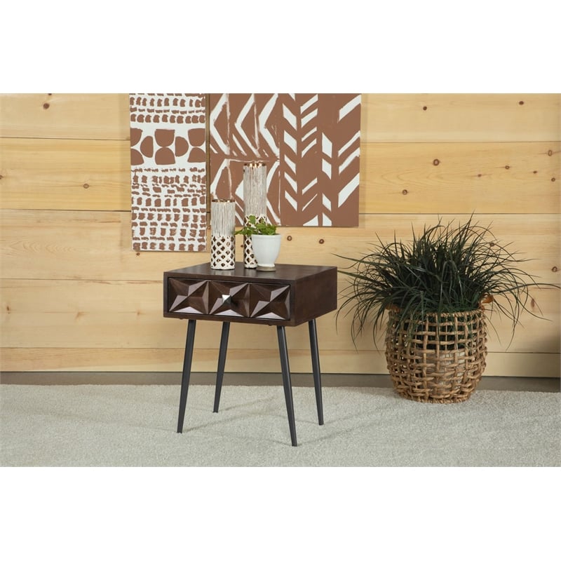 Ezra 1-drawer Rectangular Accent Side Table Coffee Brown