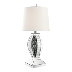 coaster contemporary wood 1-light drum shade table lamp in mirrored