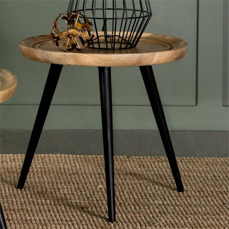 Coaster Zoe Round Mango Wood Side End Table in Natural and Black